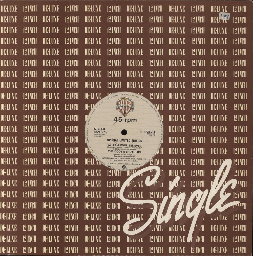 The Doobie Brothers What A Fool Believes UK 12" vinyl single (12 inch record / Maxi-single) K17362T