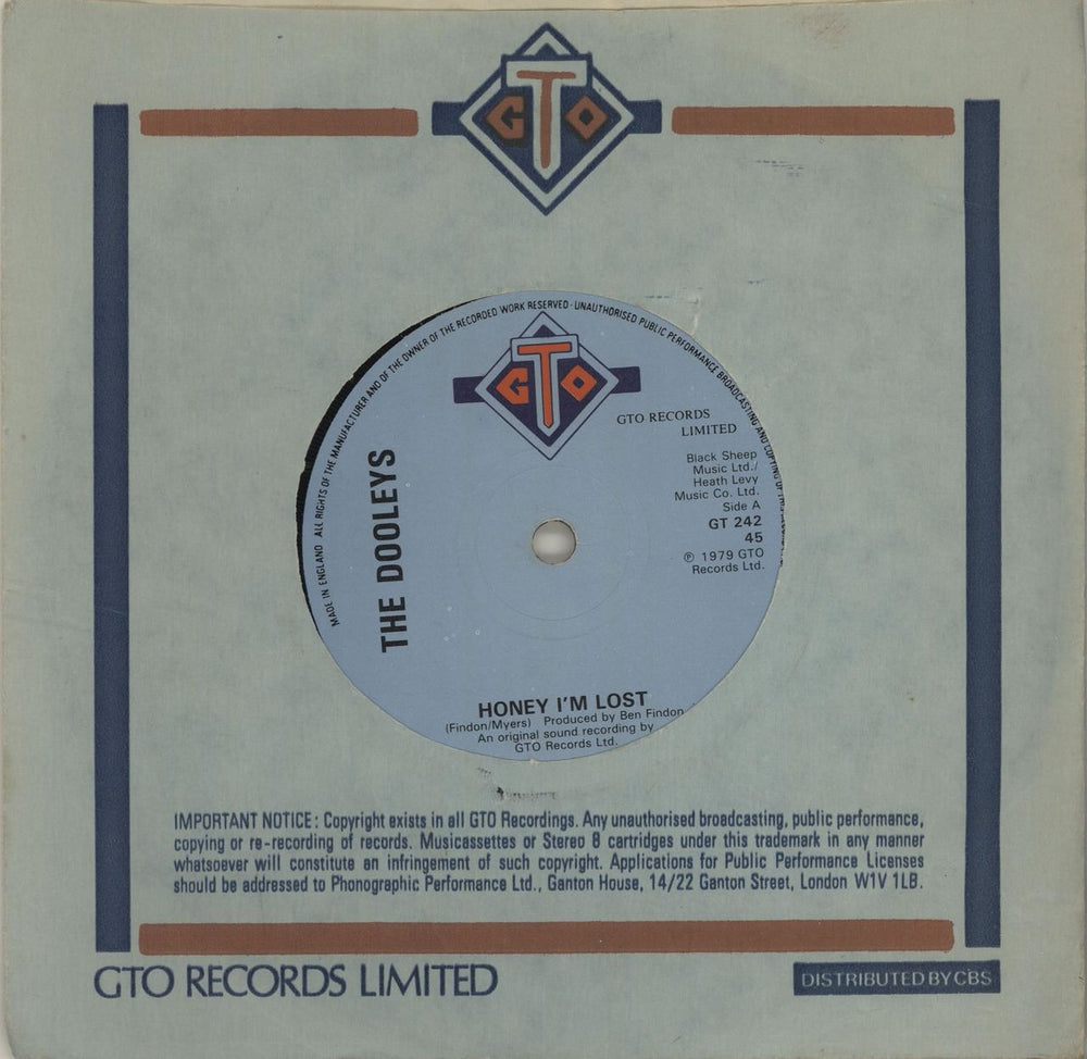 The Dooleys Honey I'm Lost UK 7" vinyl single (7 inch record / 45) GT242