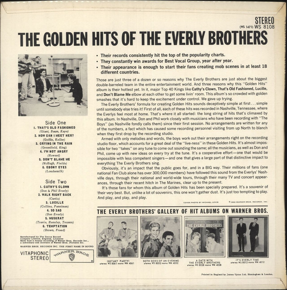 The Everly Brothers The Golden Hits Of The Everly Brothers UK vinyl LP album (LP record) EBRLPTH741044