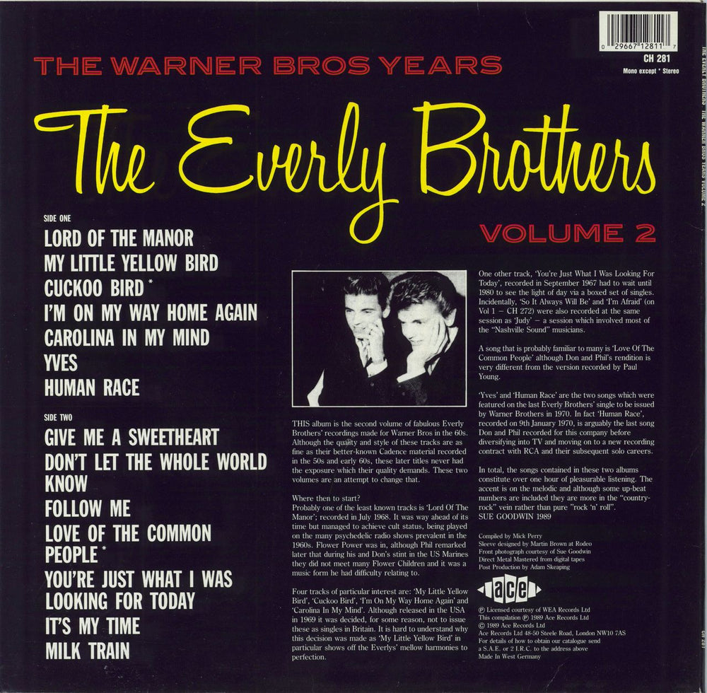 The Everly Brothers The Warner Bros Years Volume 2 German vinyl LP album (LP record) 029667128117