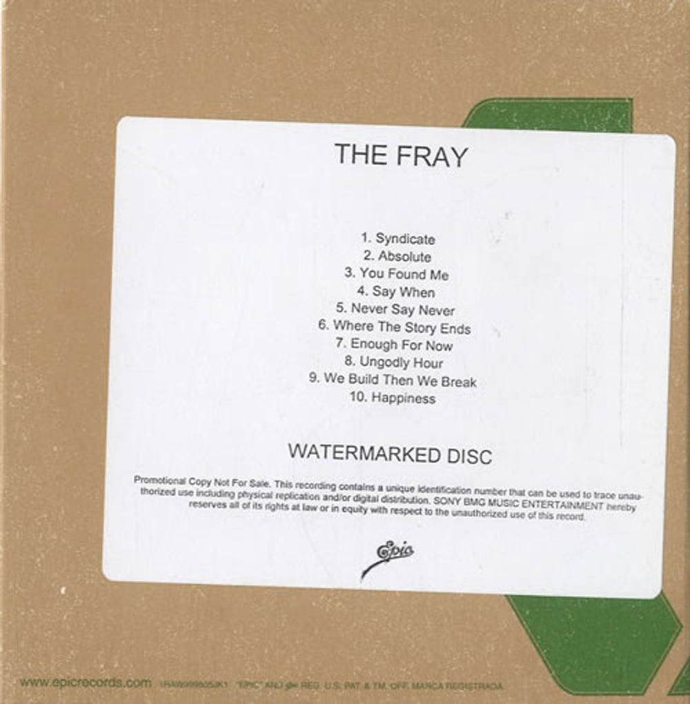 The Fray The Fray US Promo CD-R acetate CD-R ACETATE