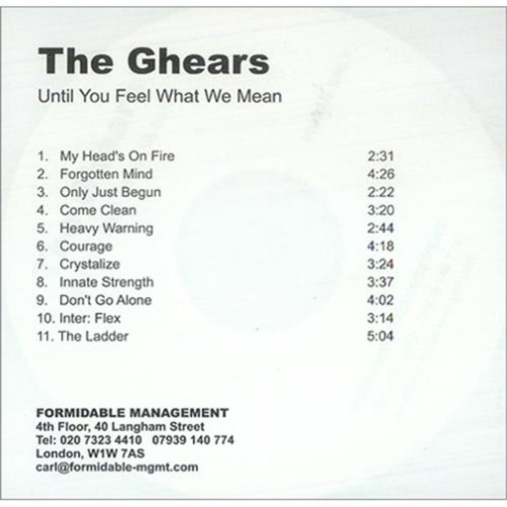 The Ghears Until You Feel What We Mean UK Promo CD-R acetate CD-R ACETATE