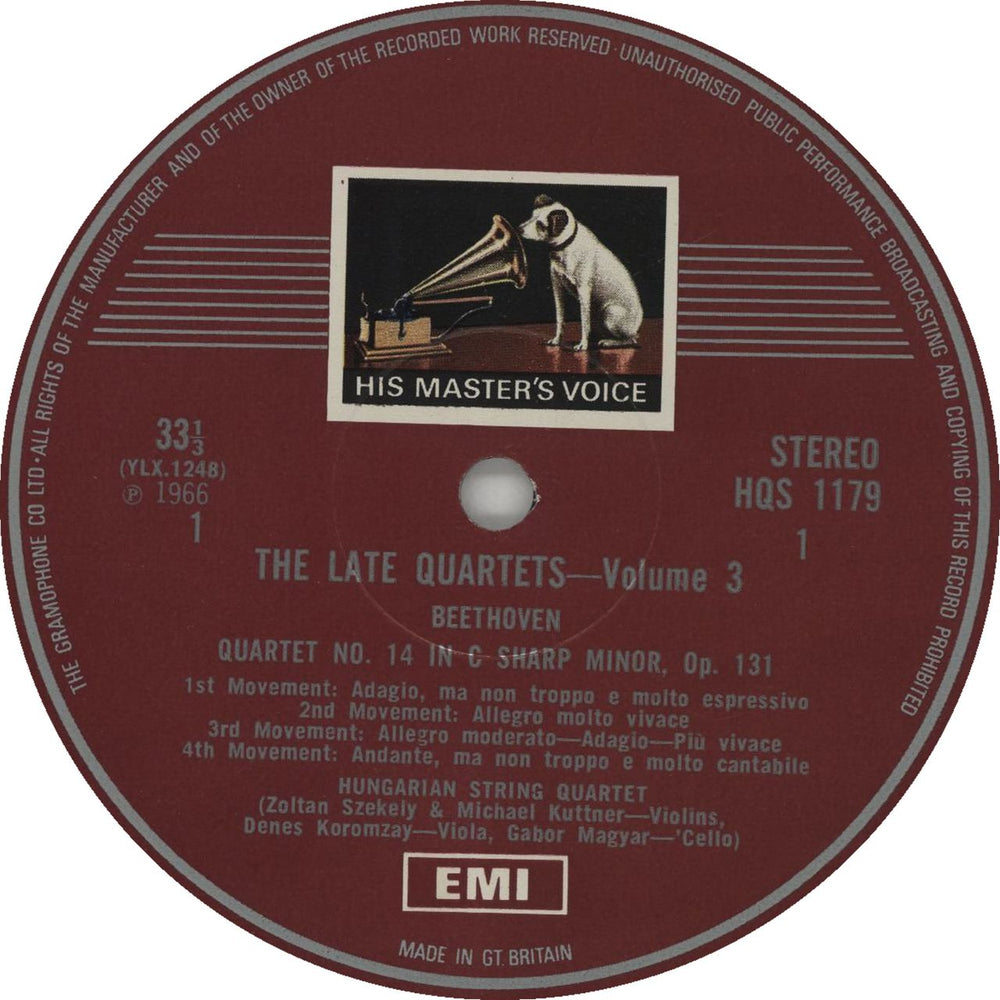 The Hungarian Quartet Beethoven: The Late Quartets - Volume 3: Quartet No. 14 In C Sharp Minor UK vinyl LP album (LP record) 4KELPBE658913