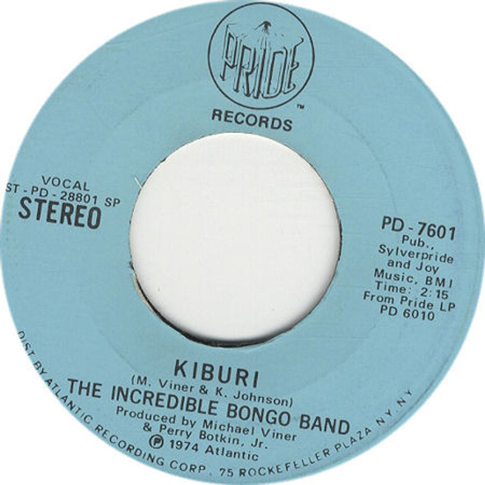 The Incredible Bongo Band Kiburi US Promo 7" vinyl single (7 inch record / 45) PD-7601