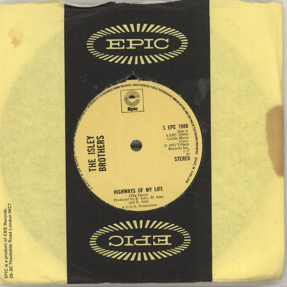 The Isley Brothers Highways Of My Life - Solid UK 7" vinyl single (7 inch record / 45) SEPC1980