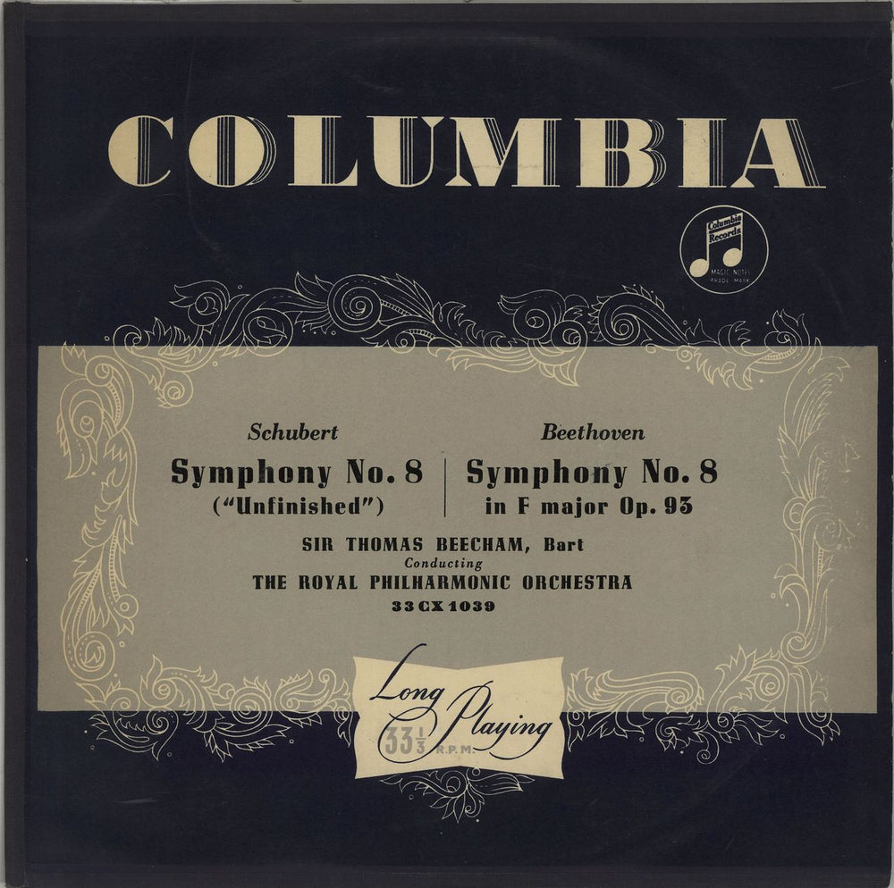 The London Philharmonic Orchestra Schubert: Symphony No. 8 ("Unfinished") / Beethoven: Symphony No. 8 in F Major, Op.93 UK vinyl LP album (LP record) 33CX1039
