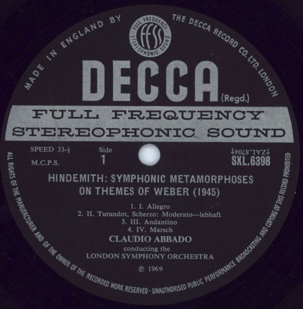 The London Symphony Orchestra Hindemith: Symphonic Metamorphoses On Themes Of Weber / Janácek: Sinfonietta - 1st UK vinyl LP album (LP record) LQOLPHI786390