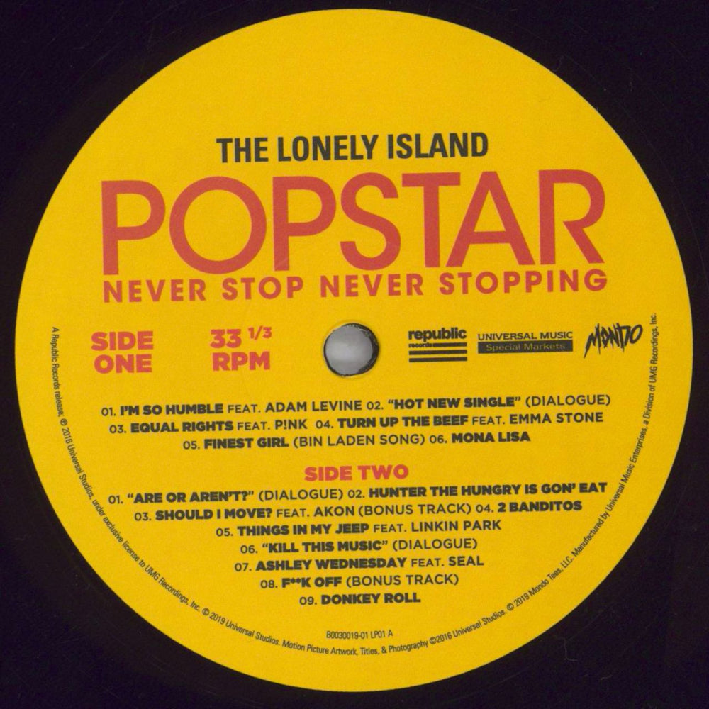 The Lonely Island Popstar: Never Stop Never Stopping US 2-LP vinyl record set (Double LP Album) T5L2LPO822844