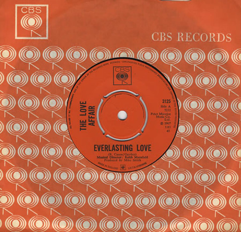 The Love Affair Everlasting Love - 4pr UK 7" vinyl single (7 inch record / 45) 3125