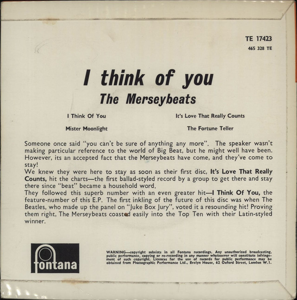 The Merseybeats I Think Of You EP - EX UK 7" vinyl single (7 inch record / 45)