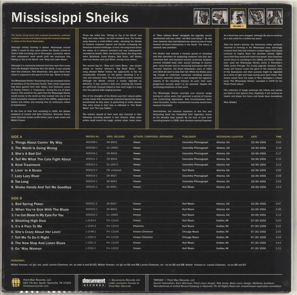 The Mississippi Sheiks The Mississippi Sheiks Volume 3 - Sealed US vinyl LP album (LP record)