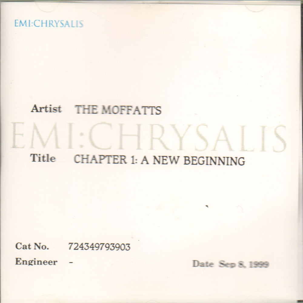 The Moffatts Chapter I: A New Beginning UK Promo CD-R acetate CD-R