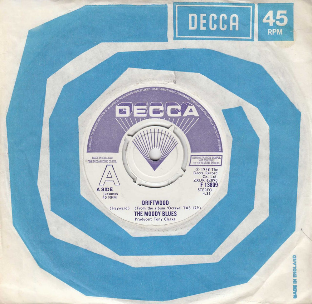 The Moody Blues Driftwood - A Label UK Promo 7" vinyl single (7 inch record / 45) F13809