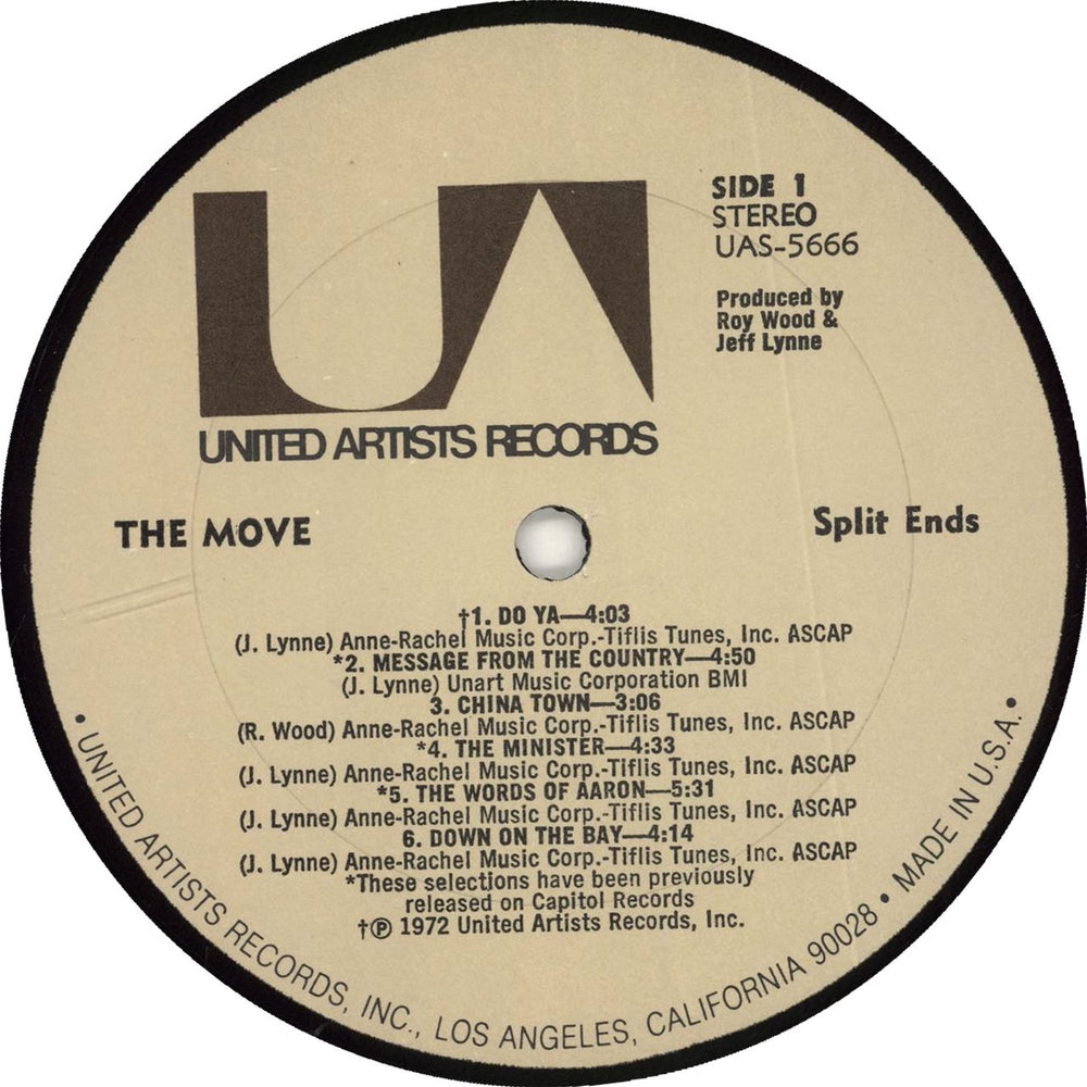 The Move Split Ends US vinyl LP album (LP record)