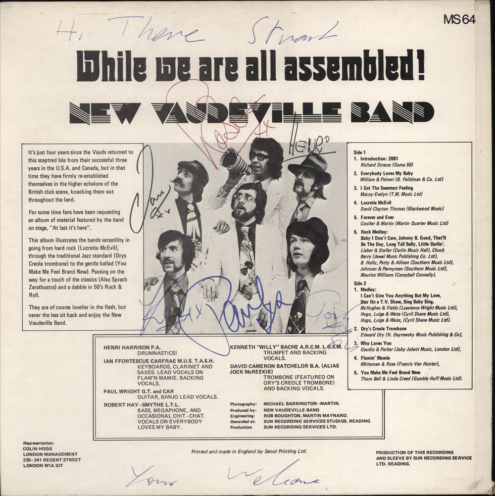 The New Vaudeville Band While We Are All Assembled - Autographed UK vinyl LP album (LP record) MS64