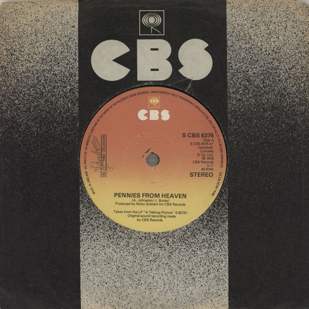 The Pasadena Roof Orchestra Pennies From Heaven UK 7" vinyl single (7 inch record / 45) CBS6376
