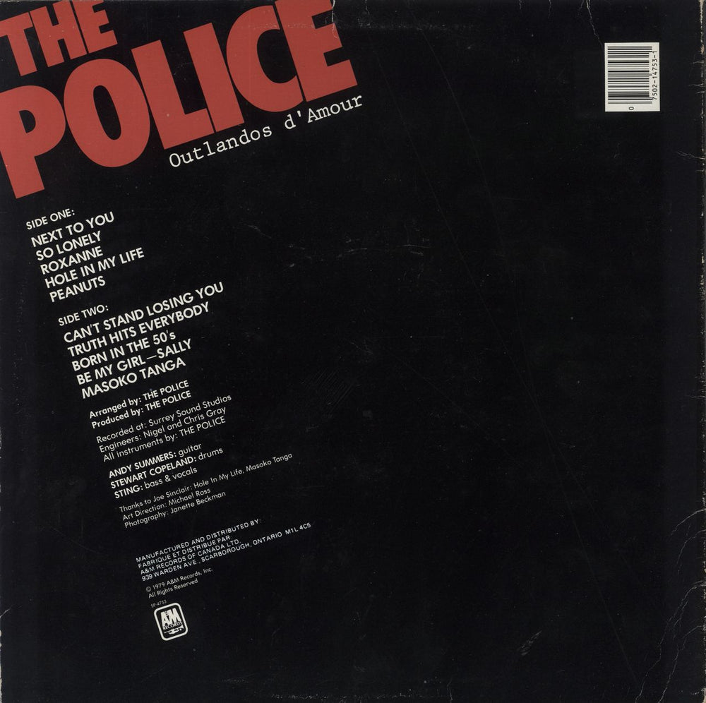 The Police Outlandos d'Amour - VG Canadian vinyl LP album (LP record)