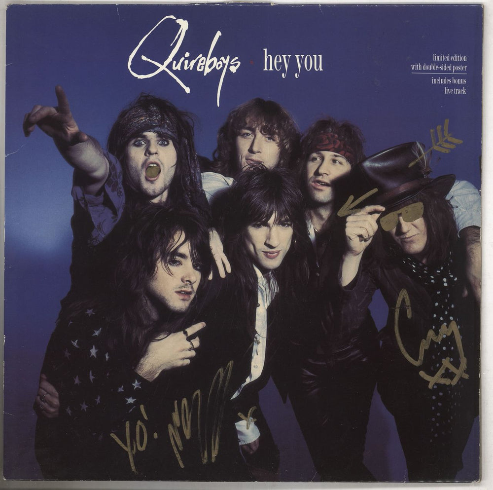 The Quireboys Hey You + Poster - Autographed by Nigel & Guy UK 12" vinyl single (12 inch record / Maxi-single) 12RP6241