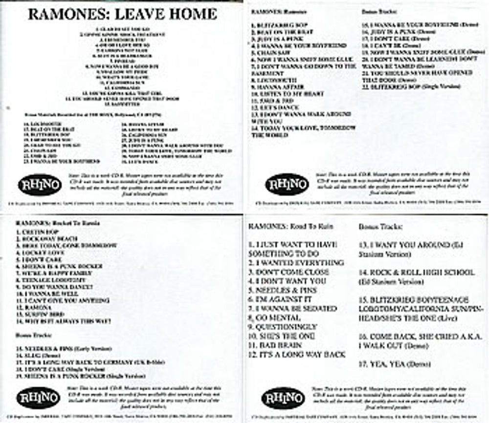 The Ramones Reissue Set US Promo 4-CD album set CDR ACETATE