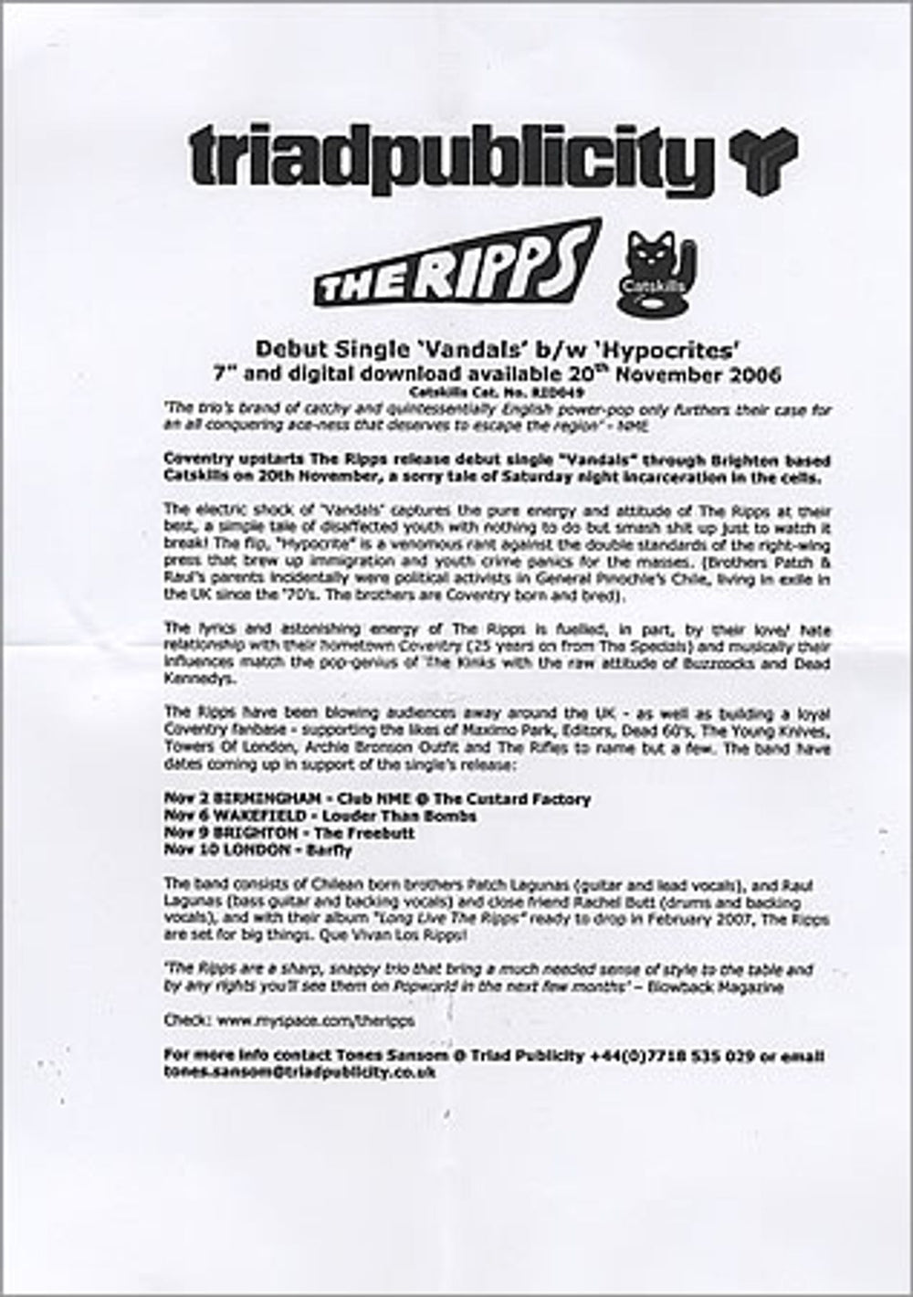 The Ripps Vandals UK CD-R acetate RI4CRVA392868