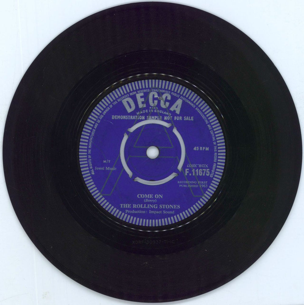 The Rolling Stones Come On - 'A' Label UK Promo 7" vinyl single (7 inch record / 45) 1963