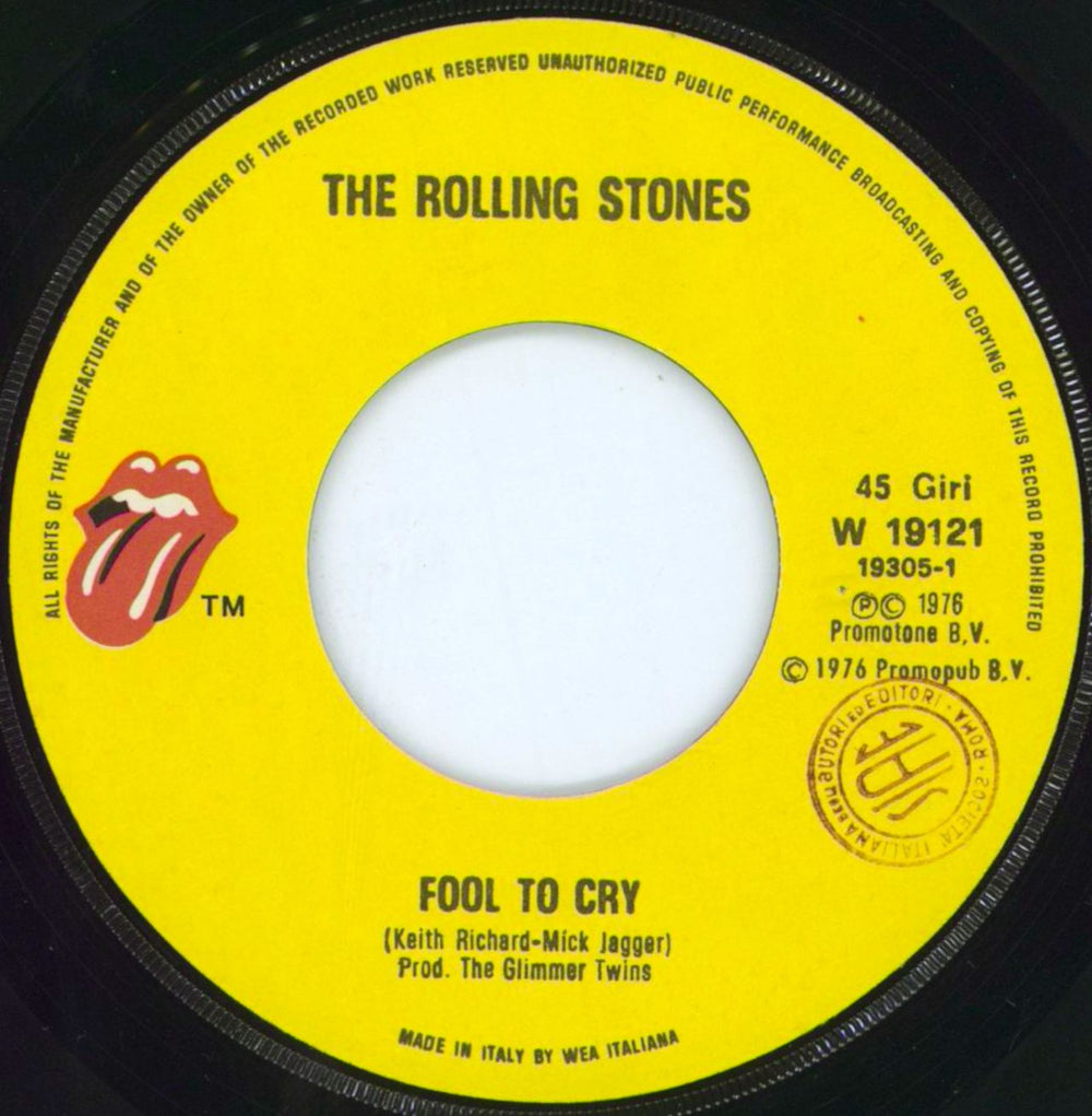 The Rolling Stones Fool To Cry Italian 7" vinyl single (7 inch record / 45) ROL07FO610307