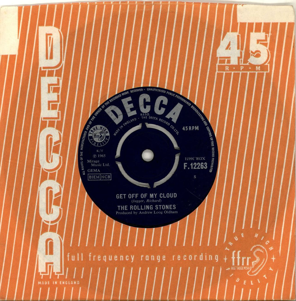 The Rolling Stones Get Off Of My Cloud - 1st - EX UK 7" vinyl single (7 inch record / 45) F.12263