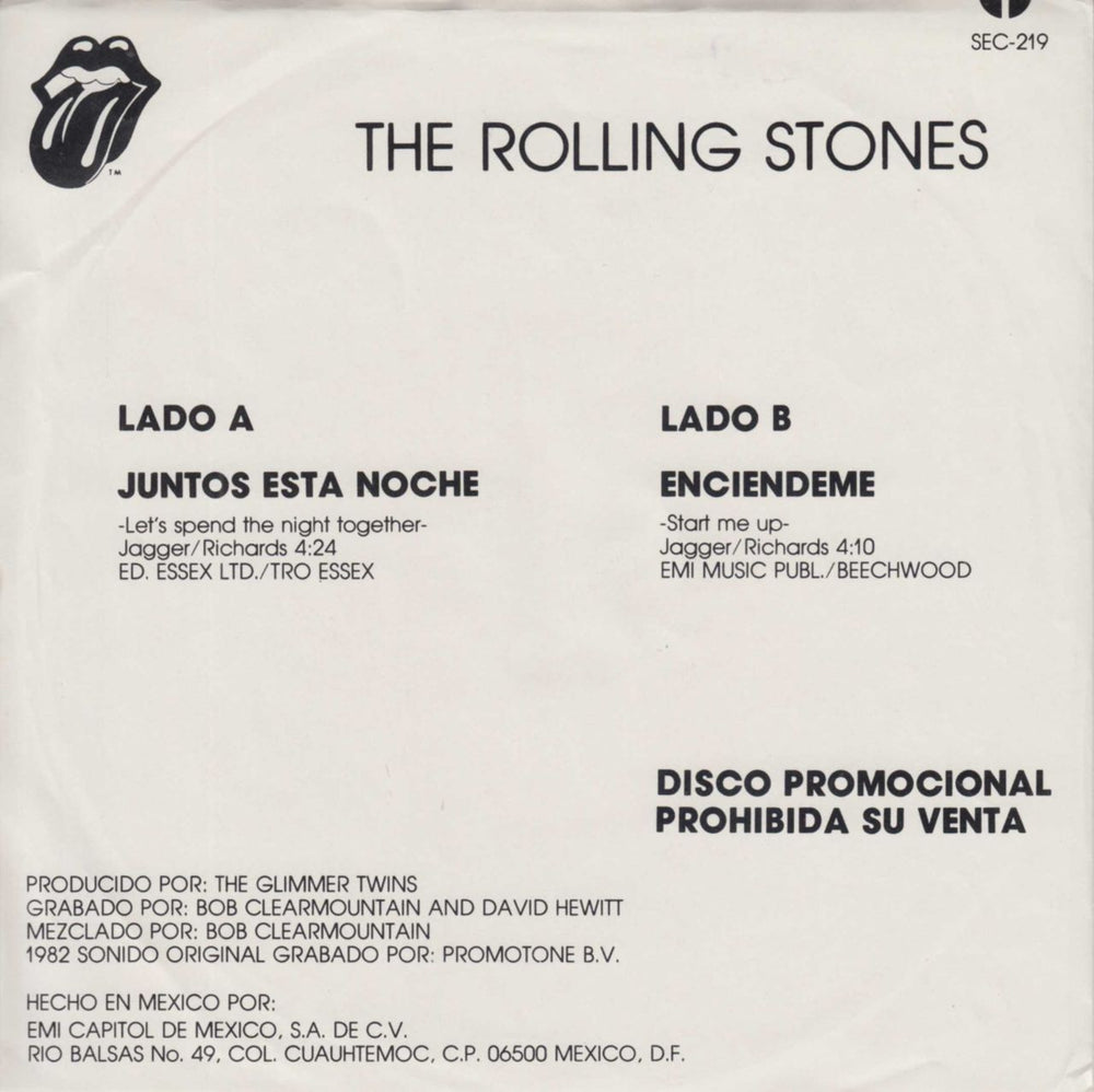 The Rolling Stones Juntos Esta Noche Mexican Promo 7" vinyl single (7 inch record / 45)