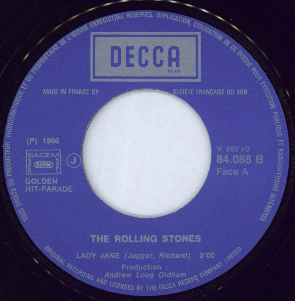 The Rolling Stones Lady Jane - Textured French 7" vinyl single (7 inch record / 45) ROL07LA776669