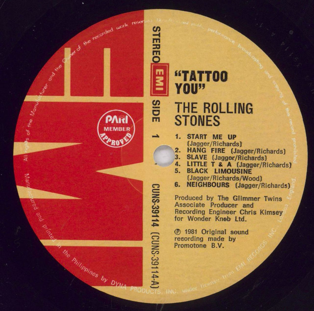 The Rolling Stones Tattoo You Philippino vinyl LP album (LP record) ROLLPTA830367