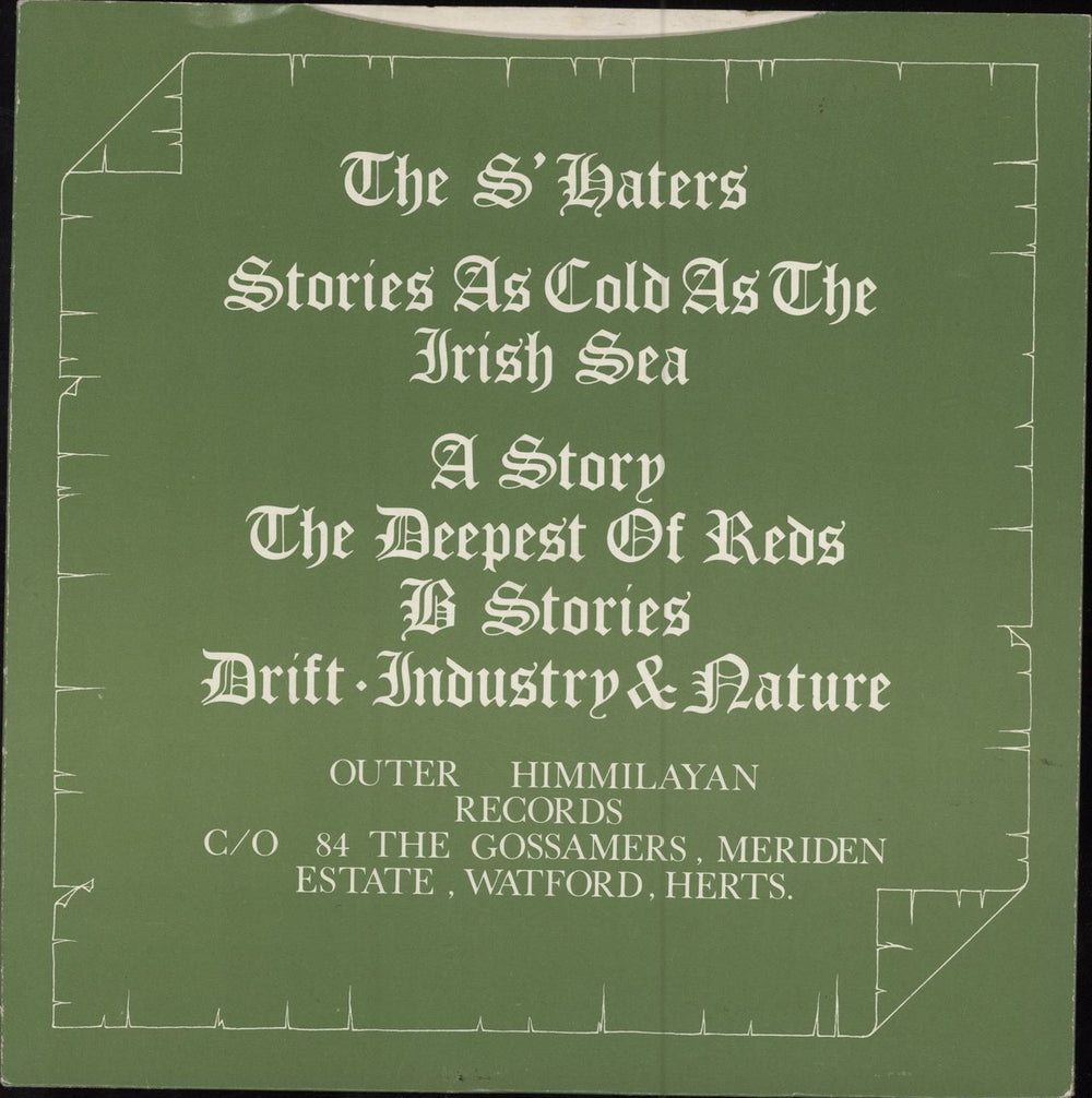 The S'Haters Stories As Cold As The Irish Sea UK 7" vinyl single (7 inch record / 45)