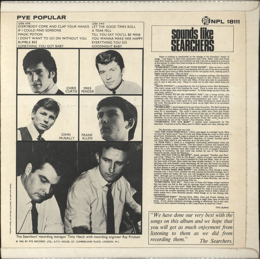 The Searchers Sounds Like Searchers UK vinyl LP album (LP record)