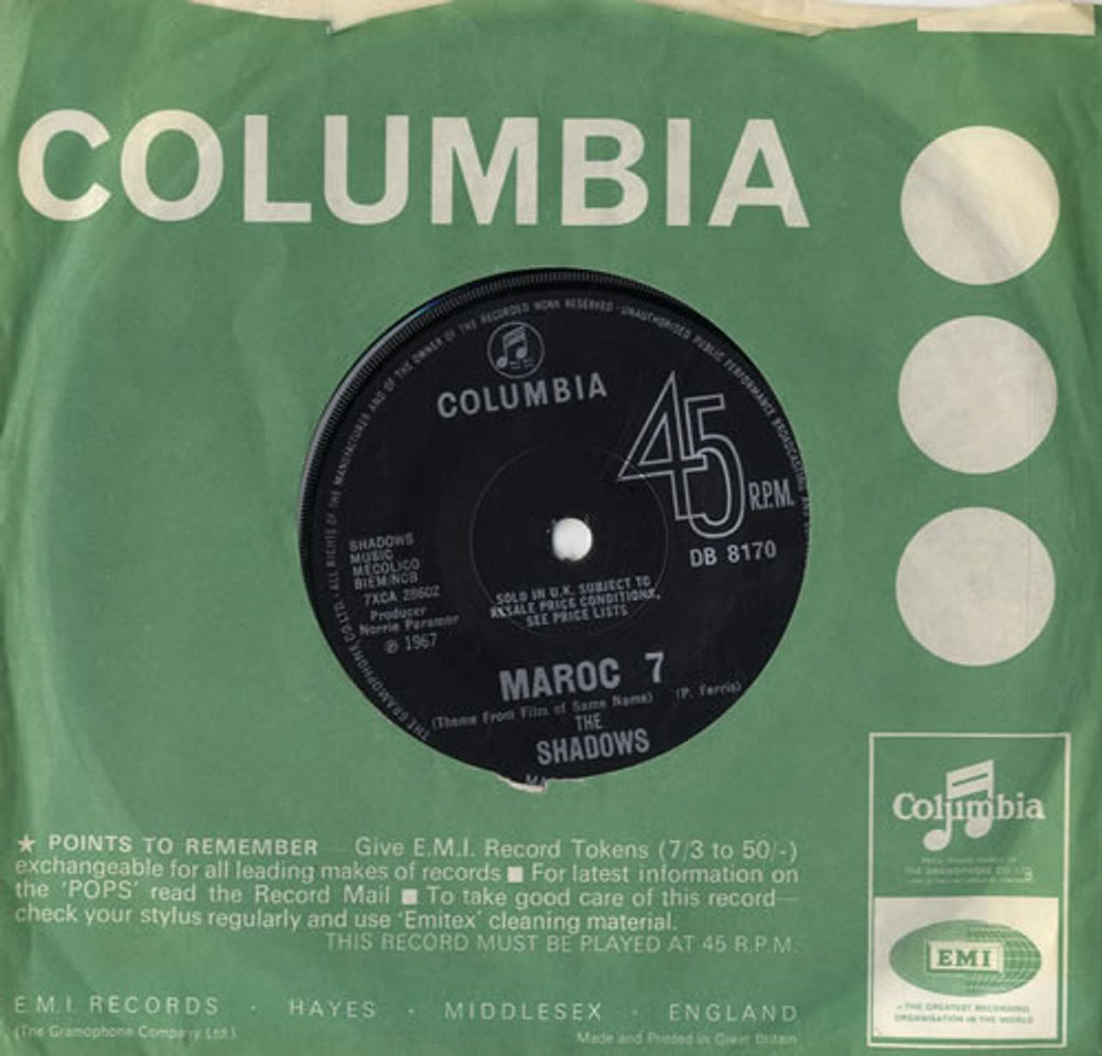 The Shadows Maroc 7 - Solid UK 7" vinyl single (7 inch record / 45) DB8170