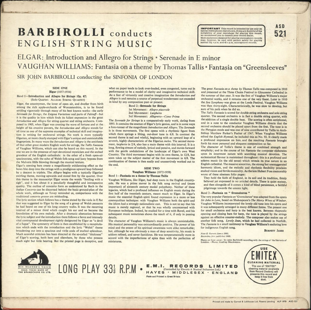 The Sinfonia Of London Barbirolli Conducts English String Music - 2nd UK vinyl LP album (LP record)