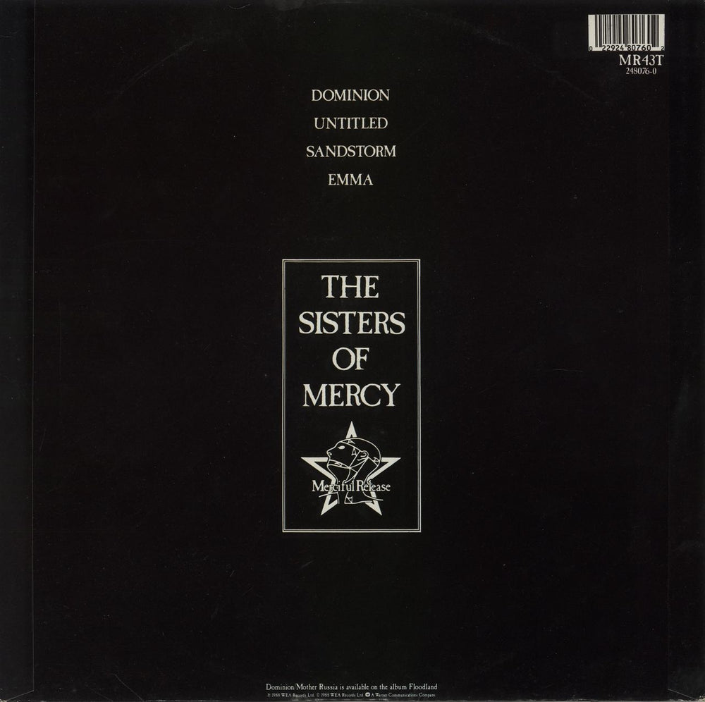 The Sisters Of Mercy Dominion UK 12" vinyl single (12 inch record / Maxi-single) 022924807602