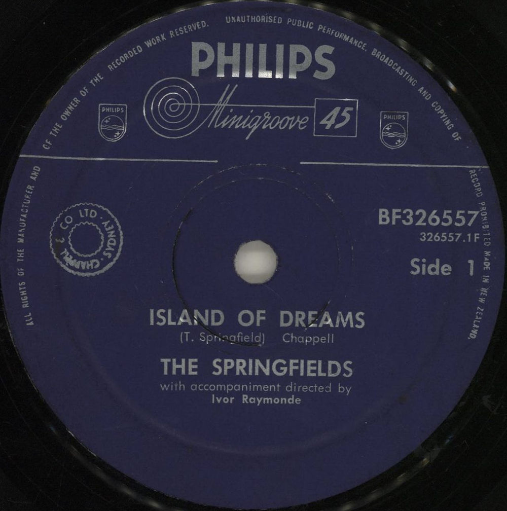 The Springfields (Folk) Island Of Dreams New Zealand 7" vinyl single (7 inch record / 45) BF326557