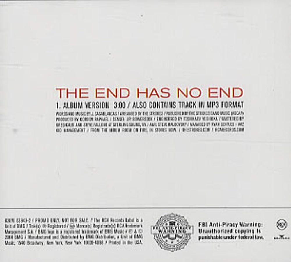 The Strokes The End Has No End US Promo CD single (CD5 / 5") RCA82876