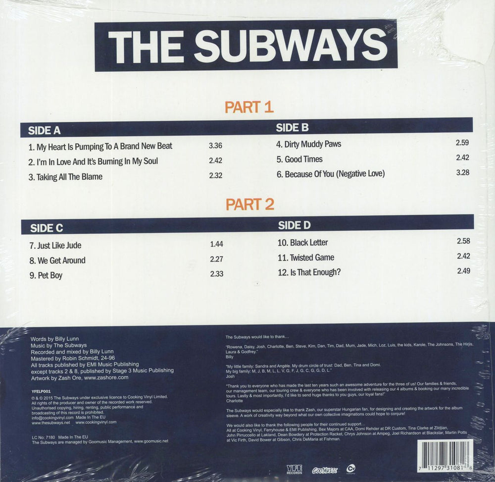 The Subways The Subways - Sealed UK 10" vinyl single (10 inch record) 711297310818