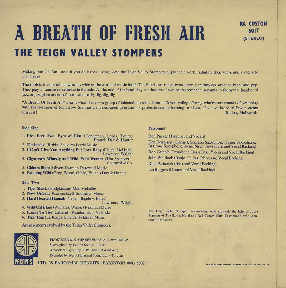 The Teign Valley Stompers A Breath Of Fresh Air UK vinyl LP album (LP record)