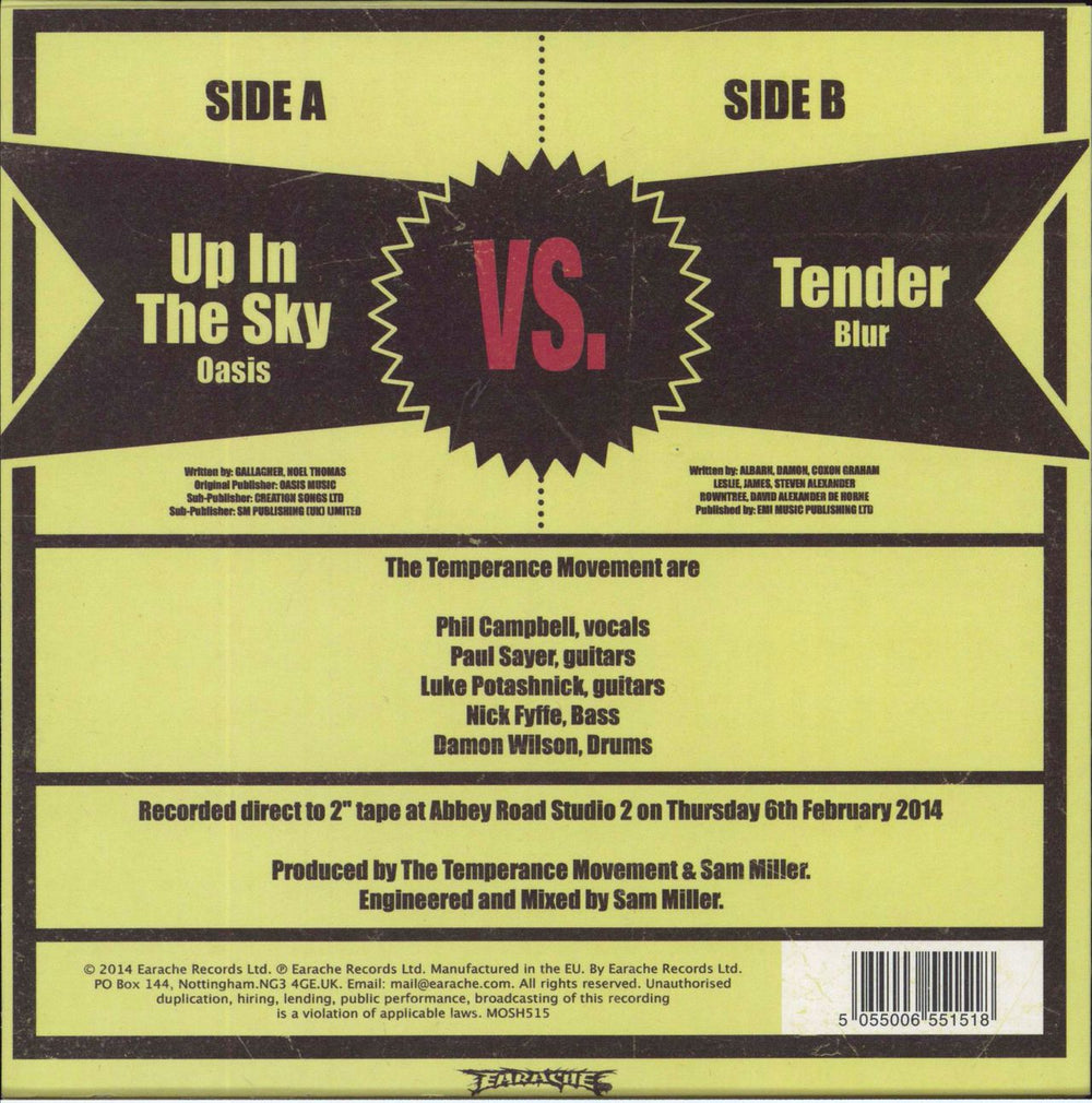 The Temperance Movement Up In The Sky Vs. Tender UK 7" vinyl single (7 inch record / 45) 5055006551518
