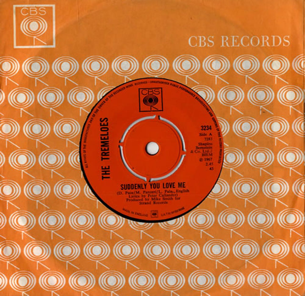 The Tremeloes Suddenly You Love Me - 4pr UK 7" vinyl single (7 inch record / 45) 3234