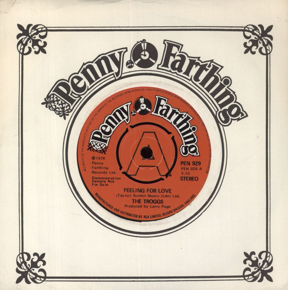 The Troggs Feeling For Love - A Label UK Promo 7" vinyl single (7 inch record / 45) PEN929