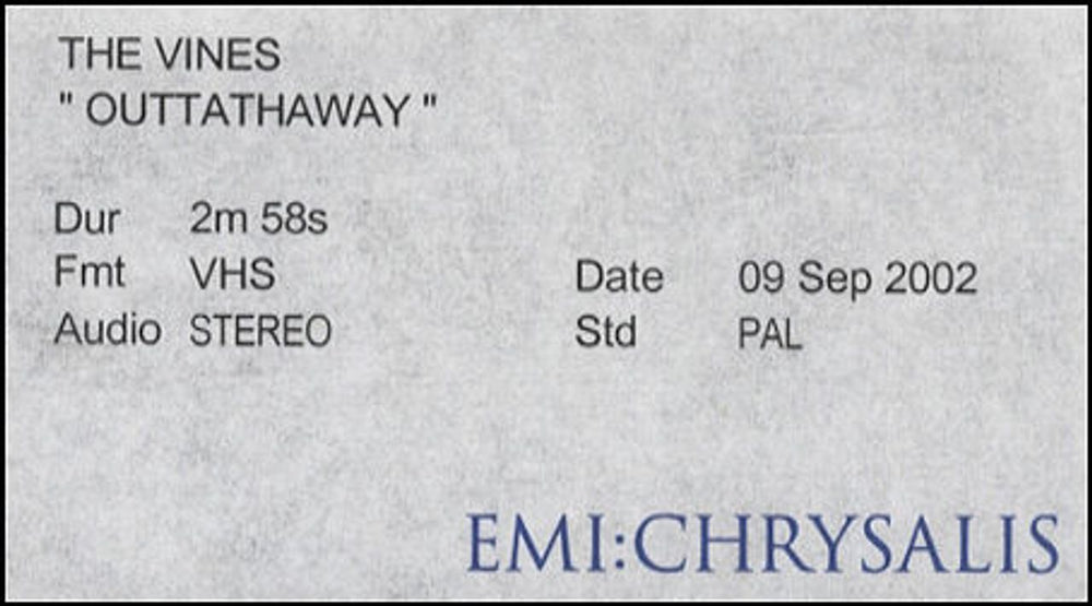 The Vines Outtathaway UK Promo video (VHS or PAL or NTSC) PROMO VIDEO