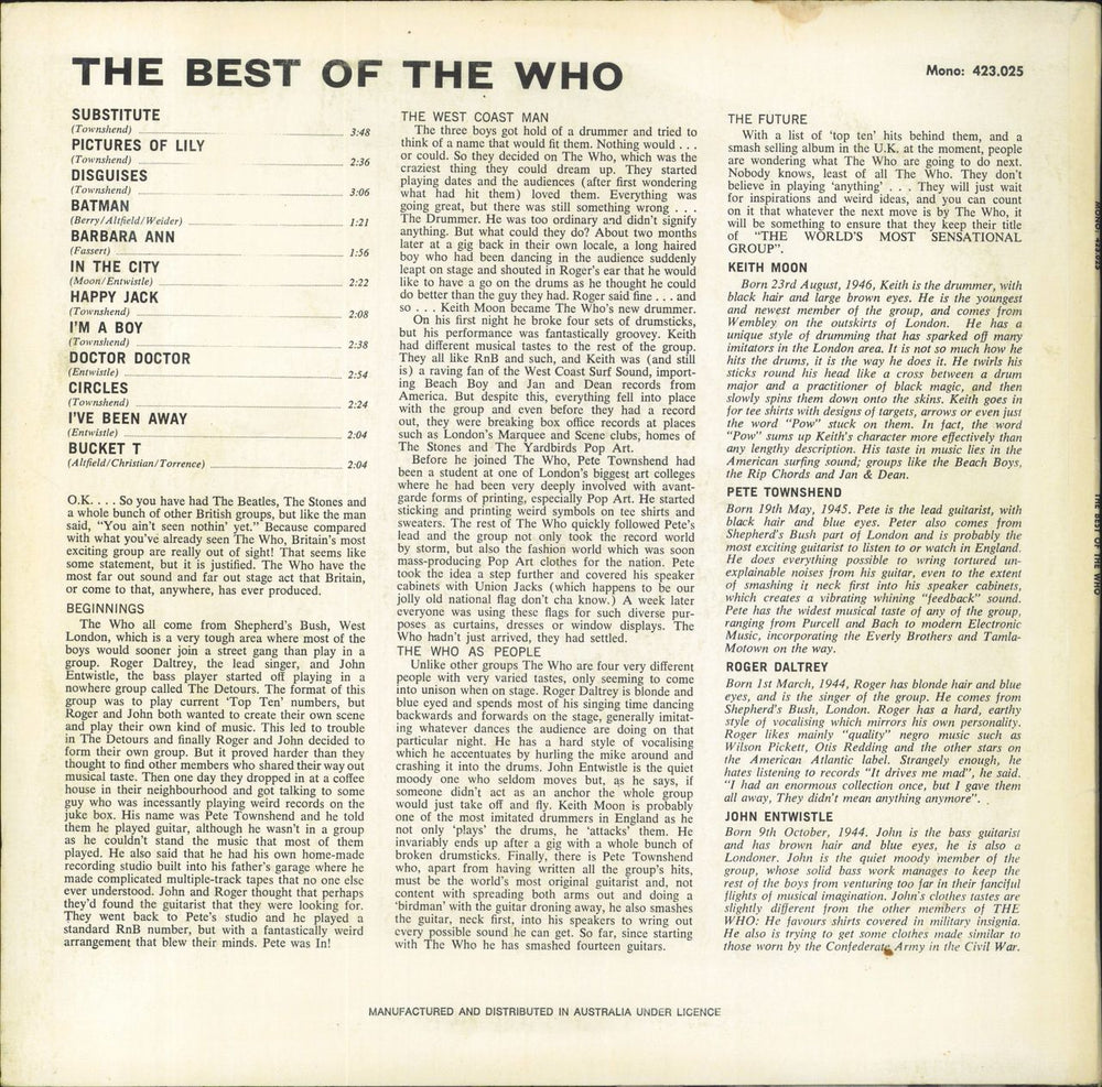 The Who Best Of The Who - 2nd Australian vinyl LP album (LP record)