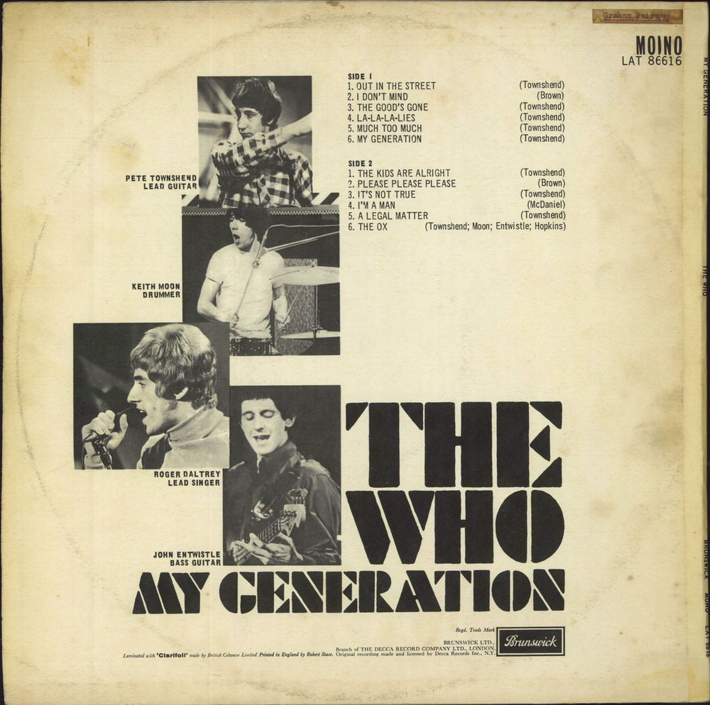 The Who My Generation - 1st - Name Stickered UK vinyl LP album (LP record)