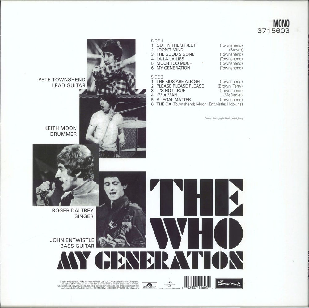 The Who My Generation - Mono - 180g UK vinyl LP album (LP record) 602537156030