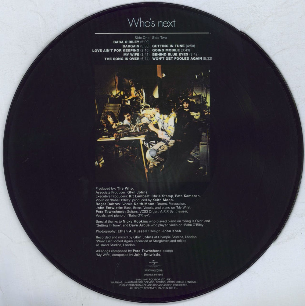 The Who Who's Next UK picture disc LP (vinyl picture disc album) 600753454565