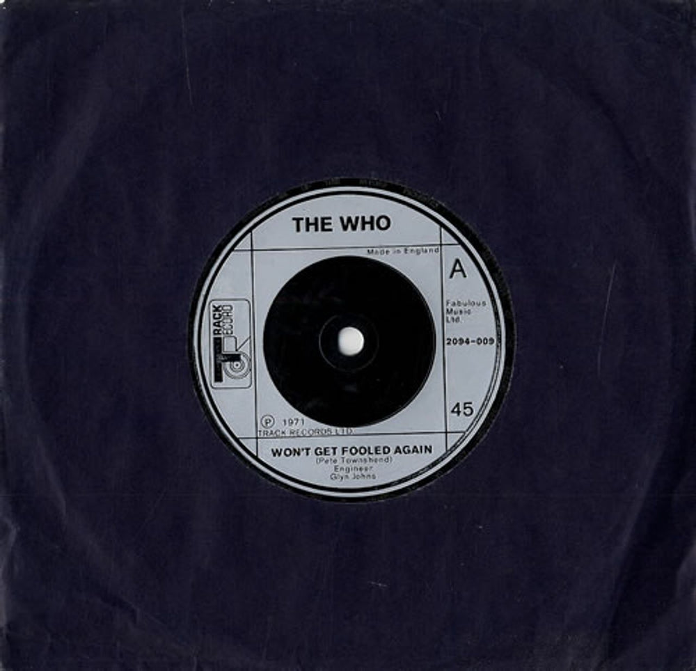 The Who Won't Get Fooled Again - Injection UK 7" vinyl single (7 inch record / 45) 2094-009