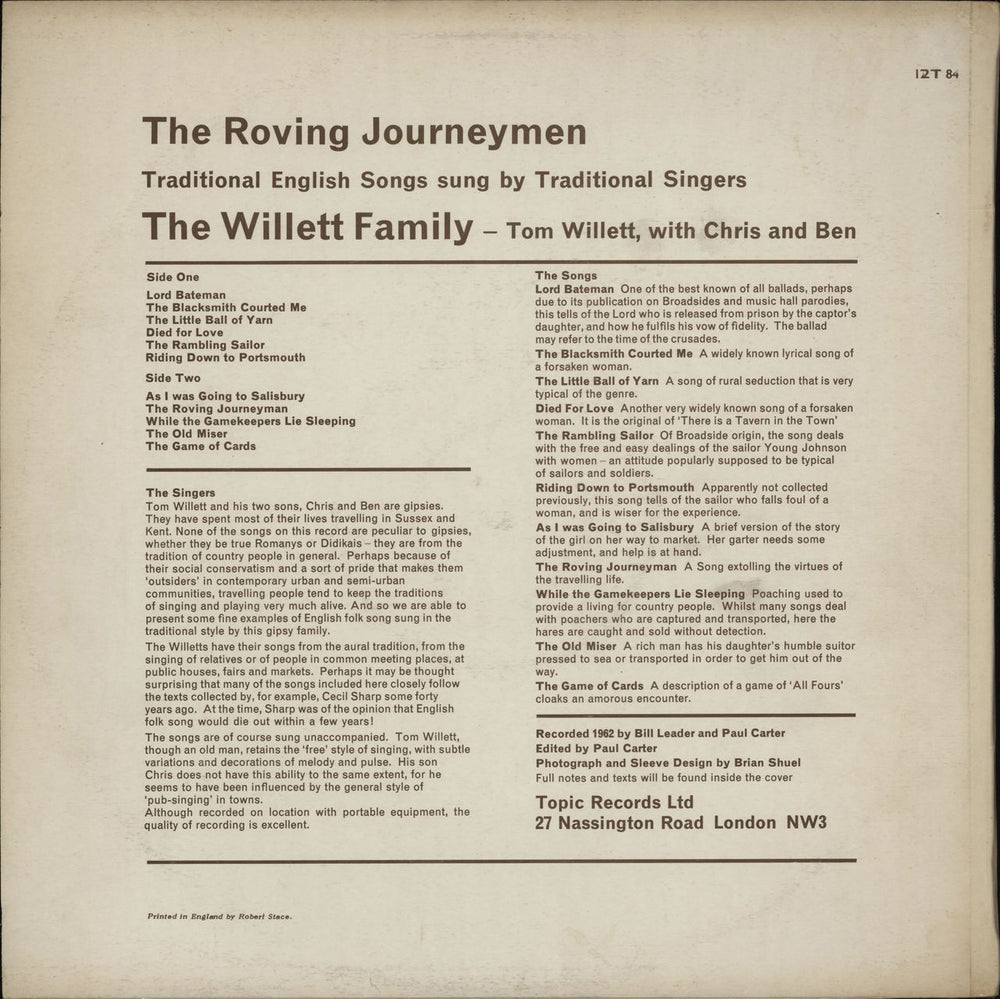 The Willett Family The Roving Journeymen - English Traditional Songs UK vinyl LP album (LP record)