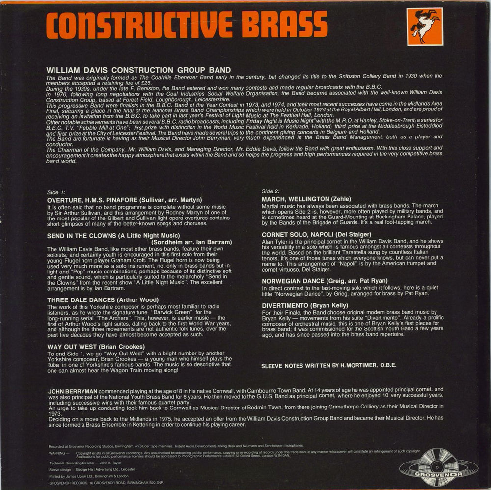 The William Davis Construction Group Band Constructive Brass UK vinyl LP album (LP record)